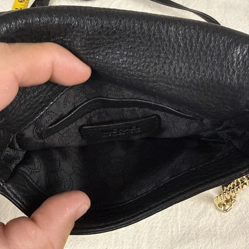 Michael Kors Black Leather Small Essentials Crossbody Purse Gold Accent Festival